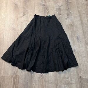 Lauren Ralph Lauren Black 100% Linen A-Line Midi Skirt Classic Flowy size 4